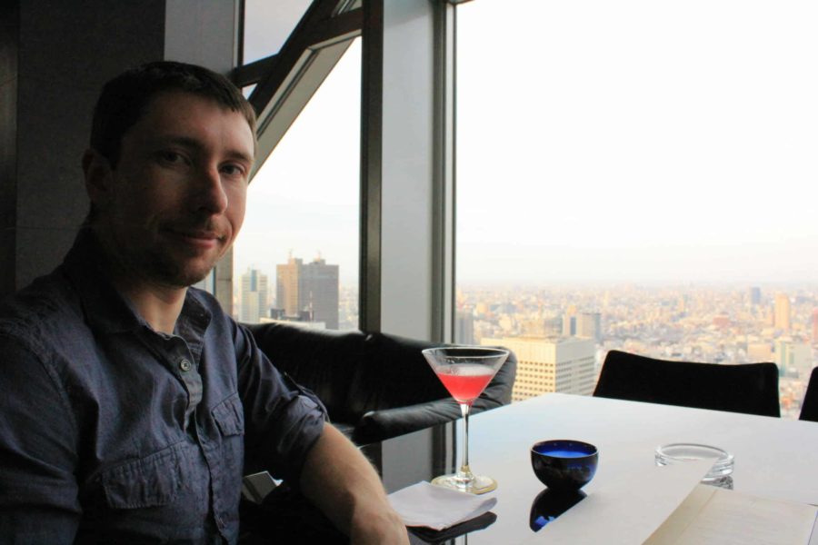 Adam with a cocktail